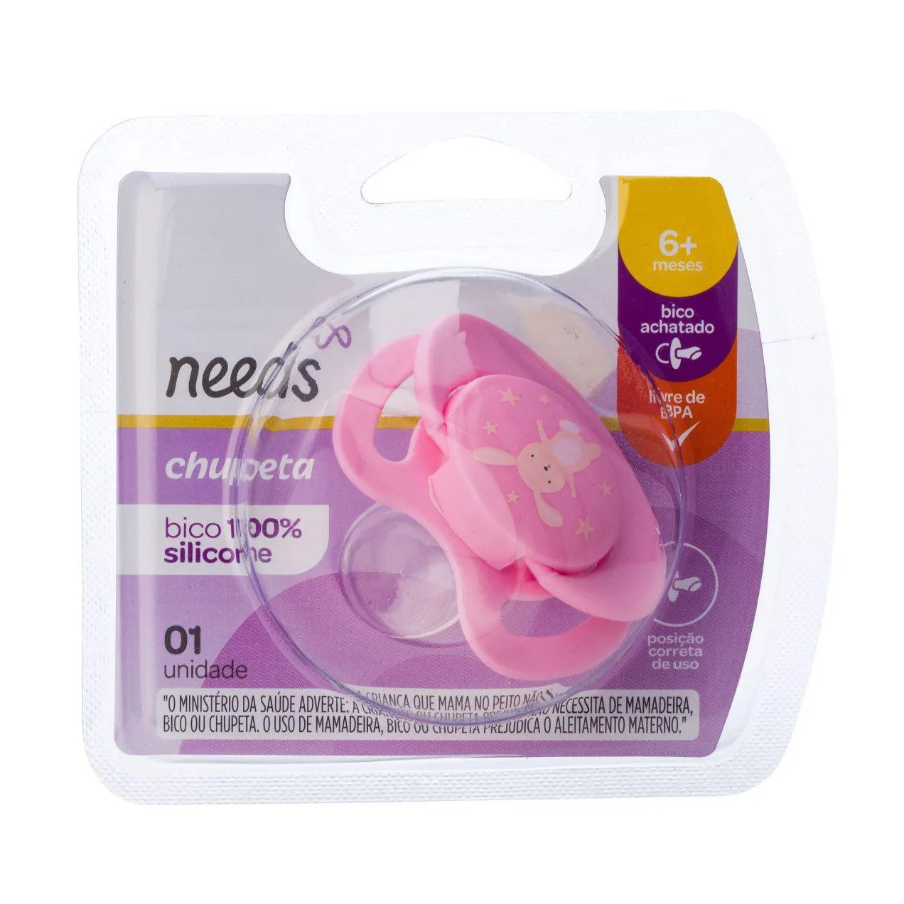 Chupeta Needs Silicone Rosa Claro Tamanho 2 - 1 unidade