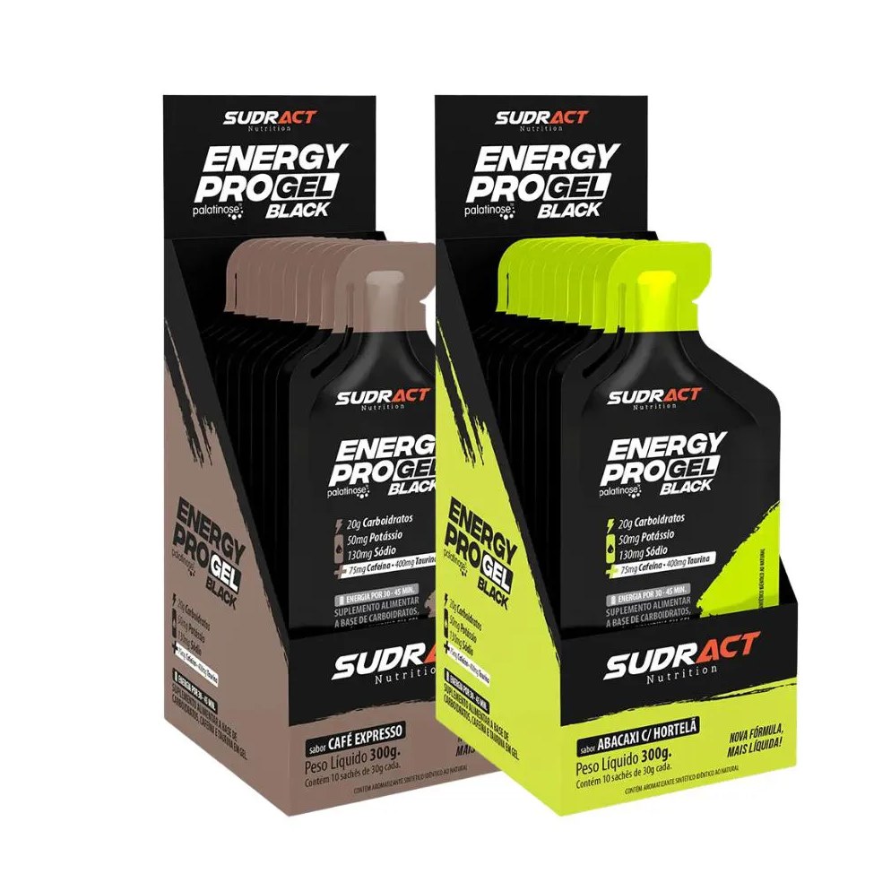 Sudract Energy Pro Gel Black Caixa (10 Saches 30G) - Kit 2 Un