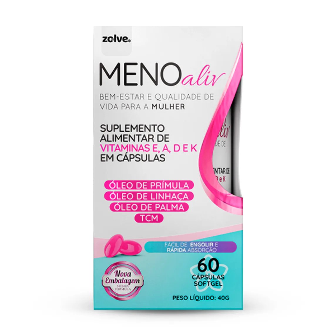 Suplemento Alimentar 1 Pote Meno Aliv - Óleo de Prímula, um mês de uso, diário