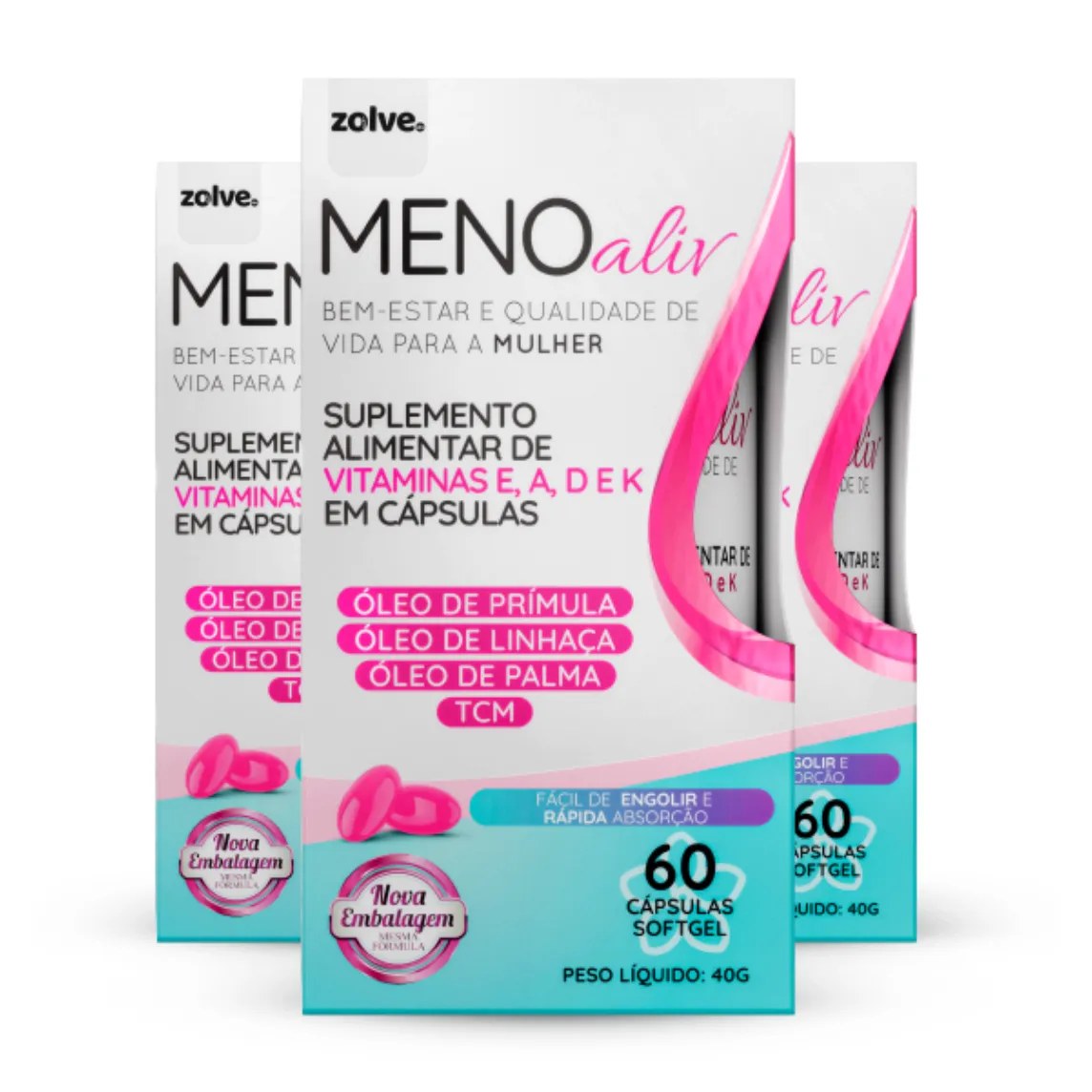 Suplemento Natural Meno Aliv - Óleo de Prímula, 3 Potes com 60 Softgel cada da Zolve Labs