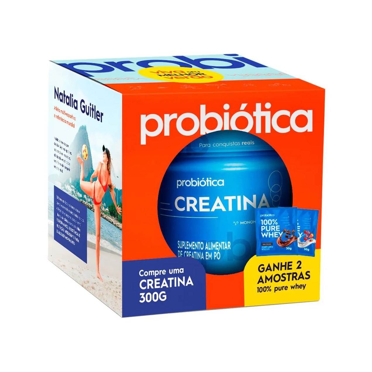 Kit Probiótica Creatina 300g + Whey Protein Chocolate e Iorgute com Morango 30g 2 sachês