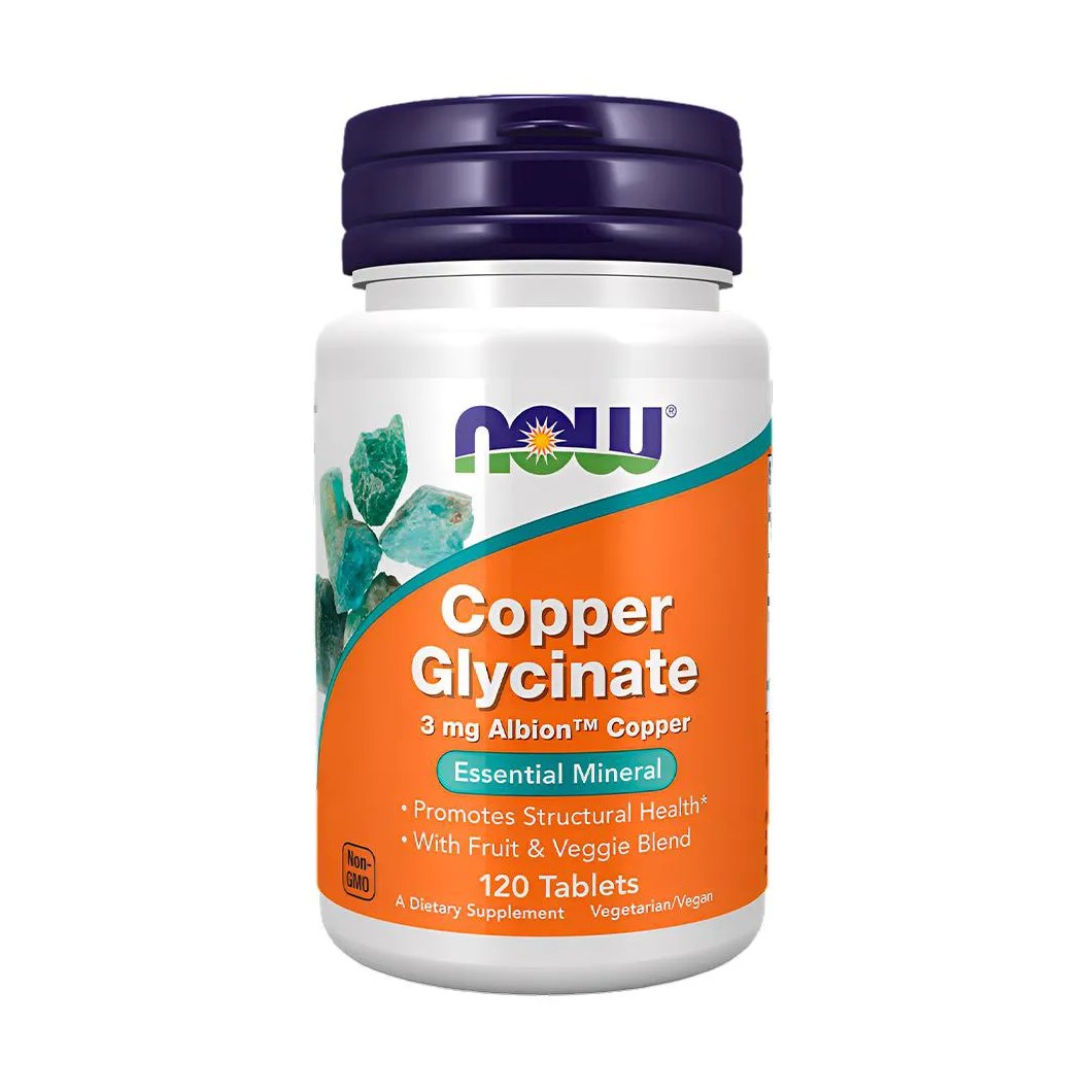 Glicinato de Cobre 3Mg Now Foods 120 Tabs Importado