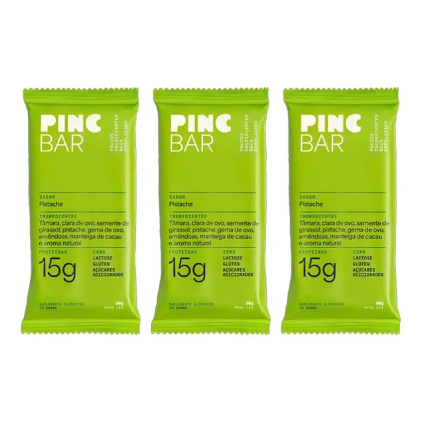 Kit 3X: Barra de Proteína Pistache sem Açúcar Pinc Bar 50G