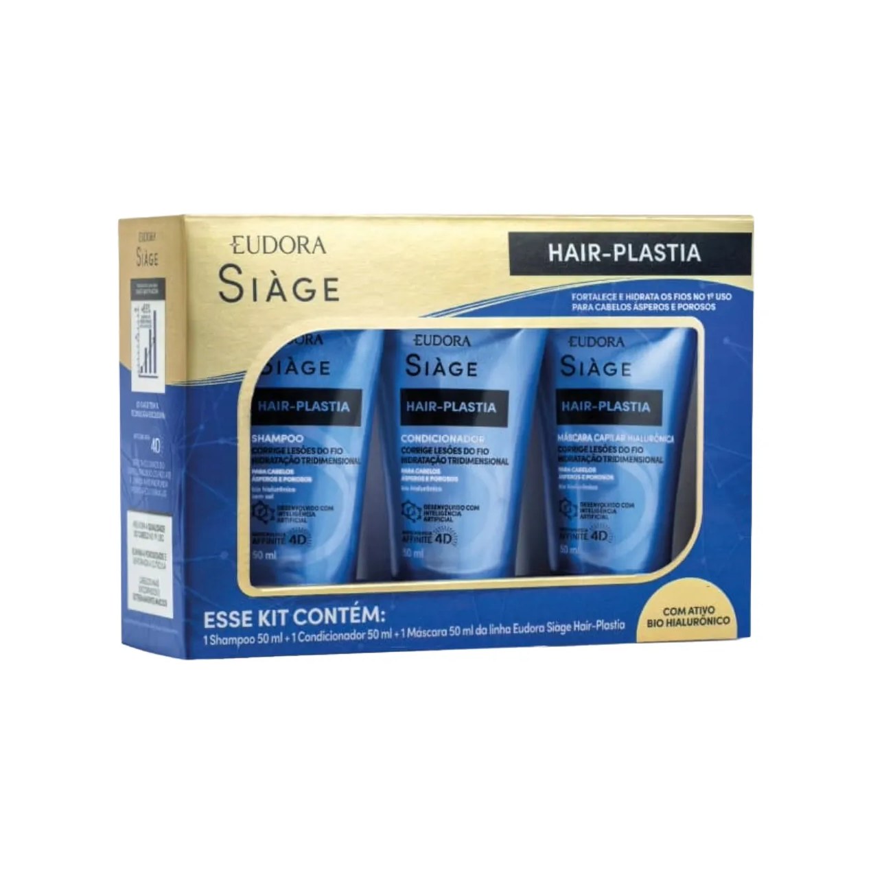 Kit Siage Hair Plastia Mini Shampoo 50ml + Condicionador 50ml + Máscara Hialurônica 50ml