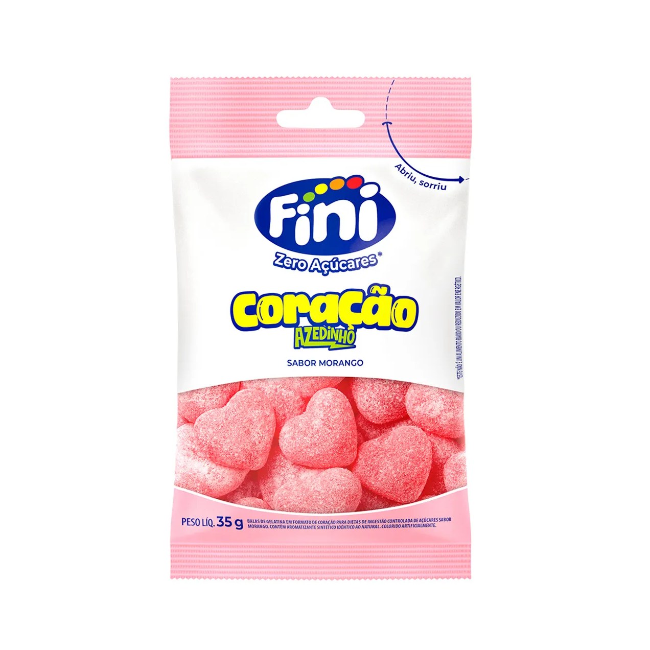 Balas de Gelatina Fini Zero Açúcares Coração Morango Azedinho 35g