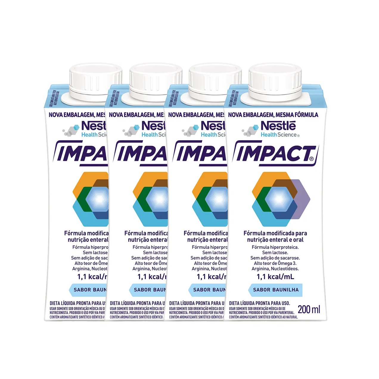 Kit Suplemento Alimentar Nestlé Impact Baunilha 200ml 4 unidades