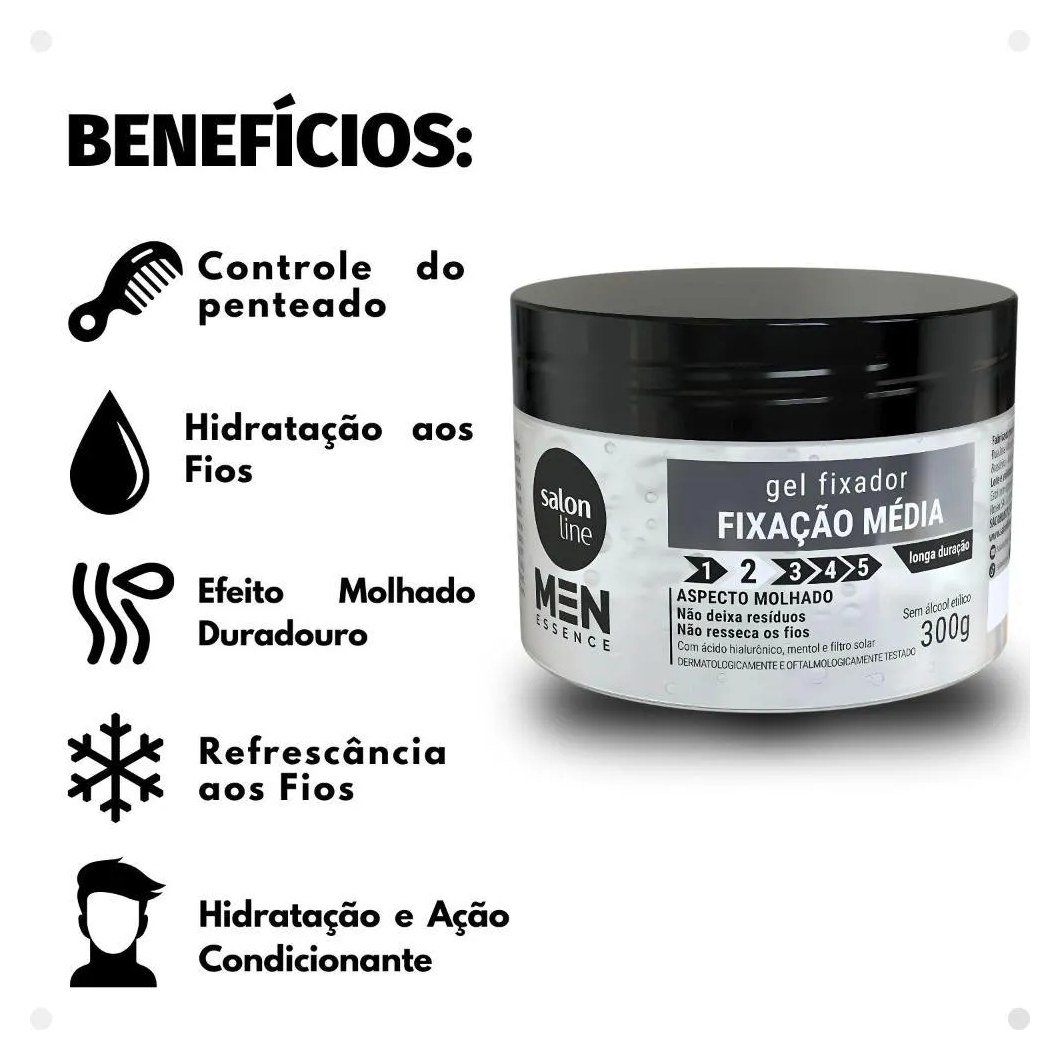 Gel Fixador Salon Line Men Essence Fixação Média Aspecto Molhado 300g