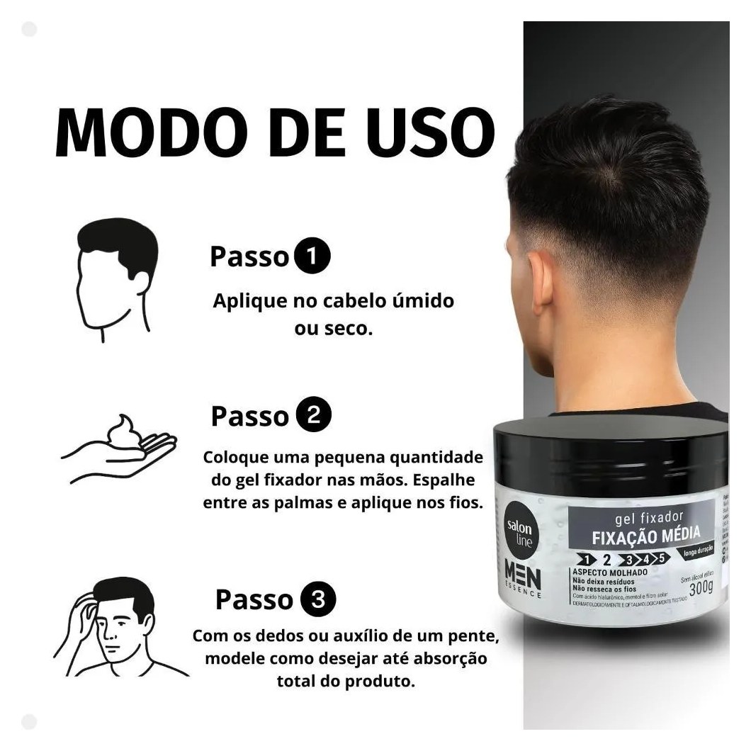 Gel Fixador Salon Line Men Essence Fixação Média Aspecto Molhado 300g