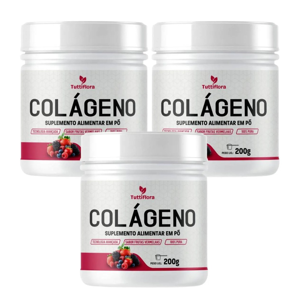 3X Colágeno Hidrolisado 300G Sabor Frutas Vermelhas Tuttiflora