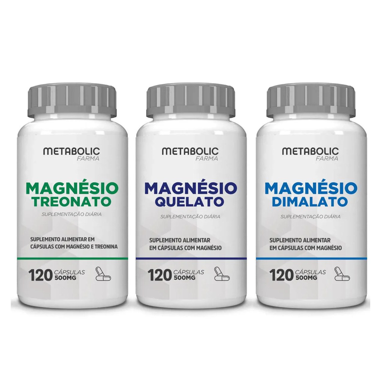 Kit Magnesio Treonato + Dimalato + Quelato Bisglicinato 500Mg 120 Cápsulas - Metabolic Farma