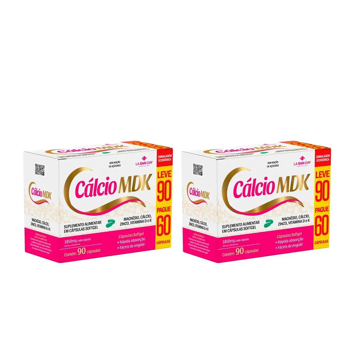 Kit 2 Suplemento Alimentar Calcio Mdk - 90 Caps - La San-Day