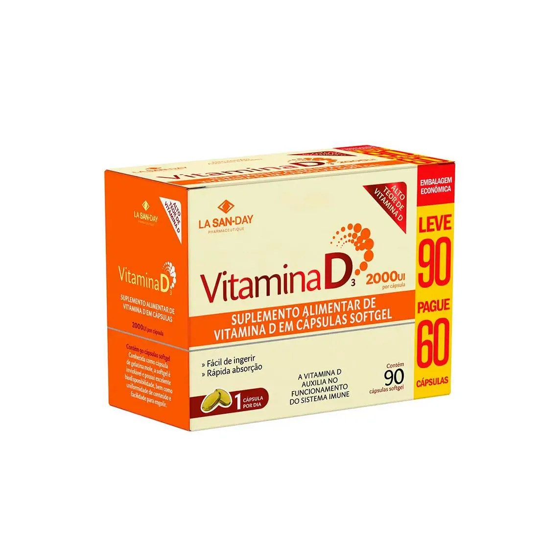 Suplemento Vitamina D3 2000Ui - 90 Caps - La San-Day