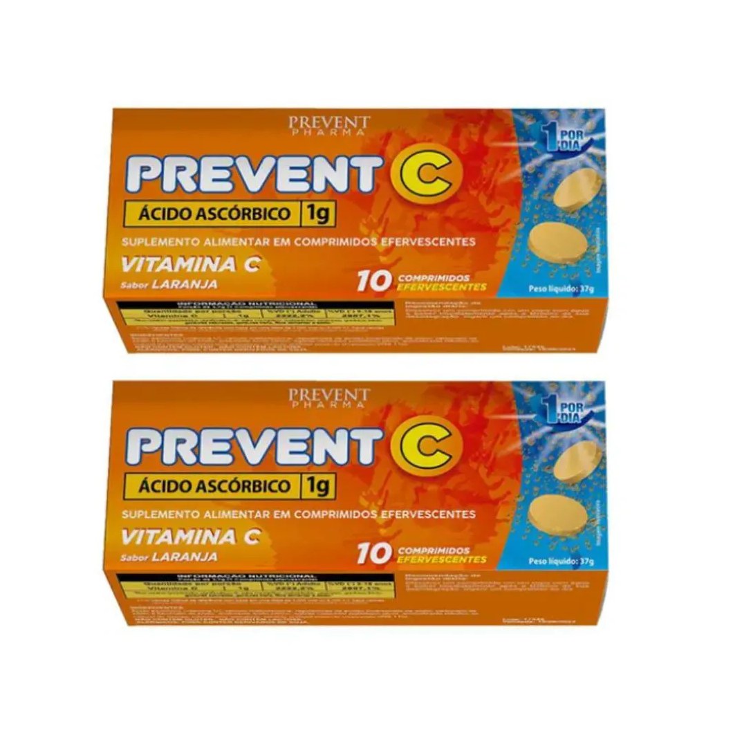 Kit 2X Vitamina C Sabor Laranja C/10 comprimidos Efervercentes - Prevent Pharma