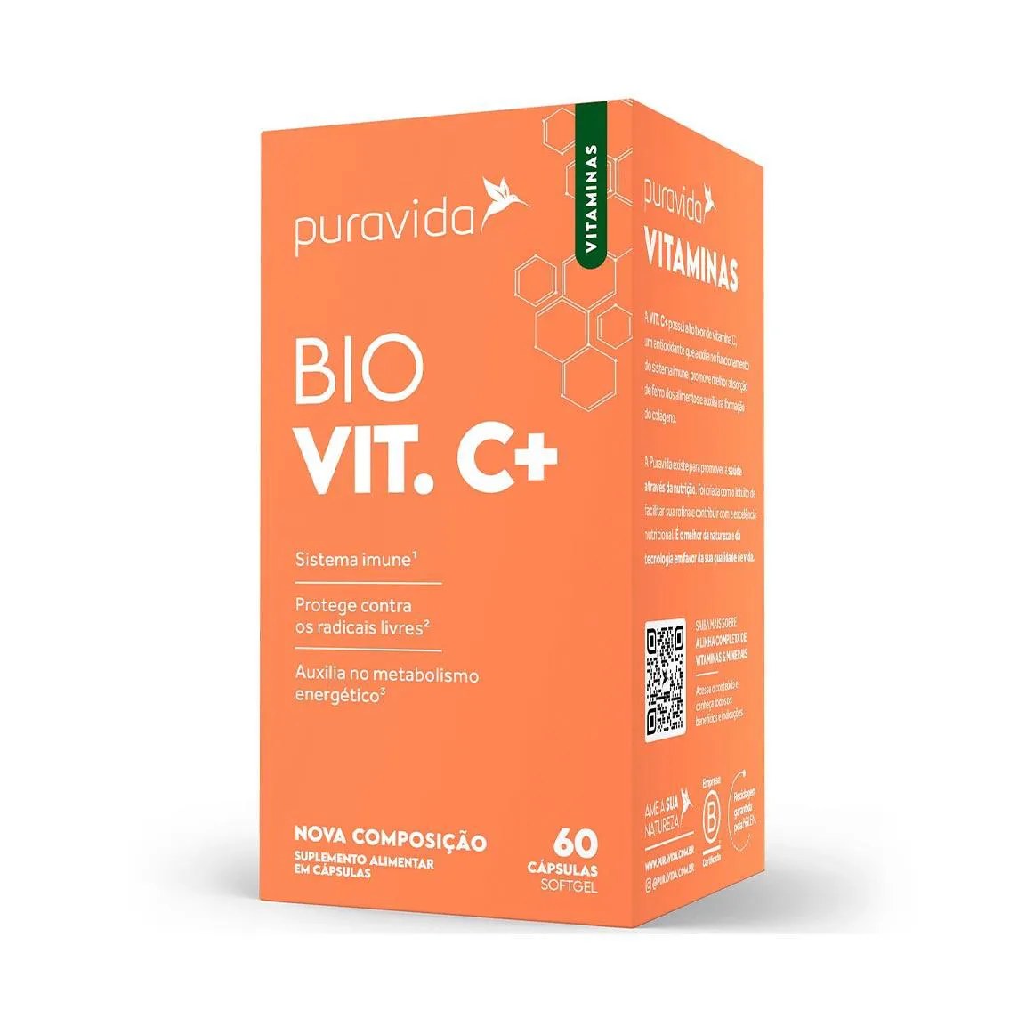 Bio Vit C+ Suplemento Alimentar - 60 Caps - Puravida