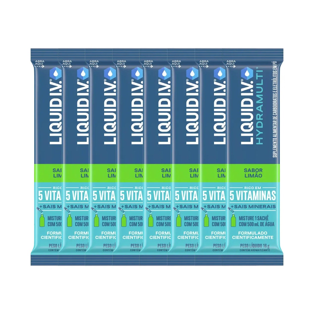 Kit Suplemento Alimentar Pó Liquid I.V. Hydramulti Limão Sachê 16g 8 Unidades