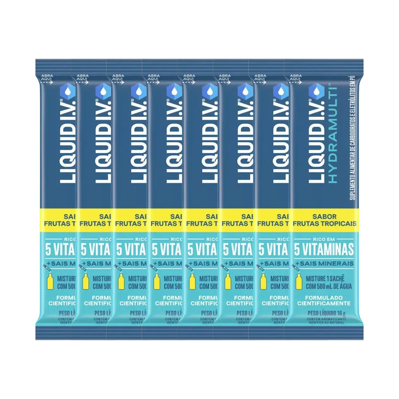 Kit Suplemento Alimentar Pó Liquid I.V. Hydramulti Frutas Tropicais Sachê 16g 8 Unidades