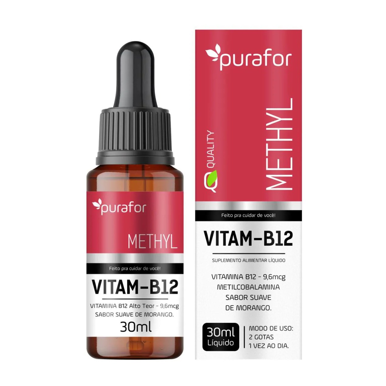 Vitamina B12 Metilcobalamina 30Ml Purafor – Sabor Morango, Alta Absorção