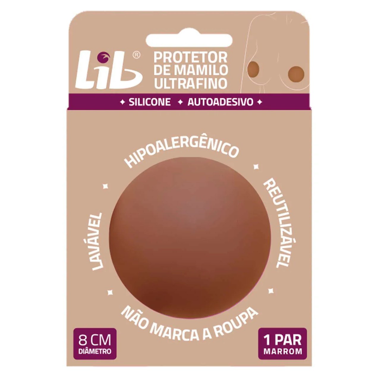 Protetor de Mamilo de Silicone Lib Ultrafino Reutilizável Marrom 1 Par