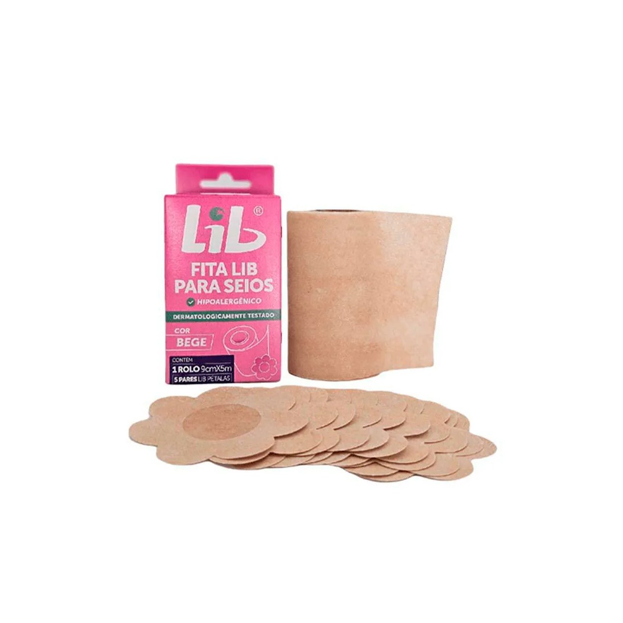 Fita Lib para Seios 1 rolo 9cm x 5m + 5 pares Lib Pétalas