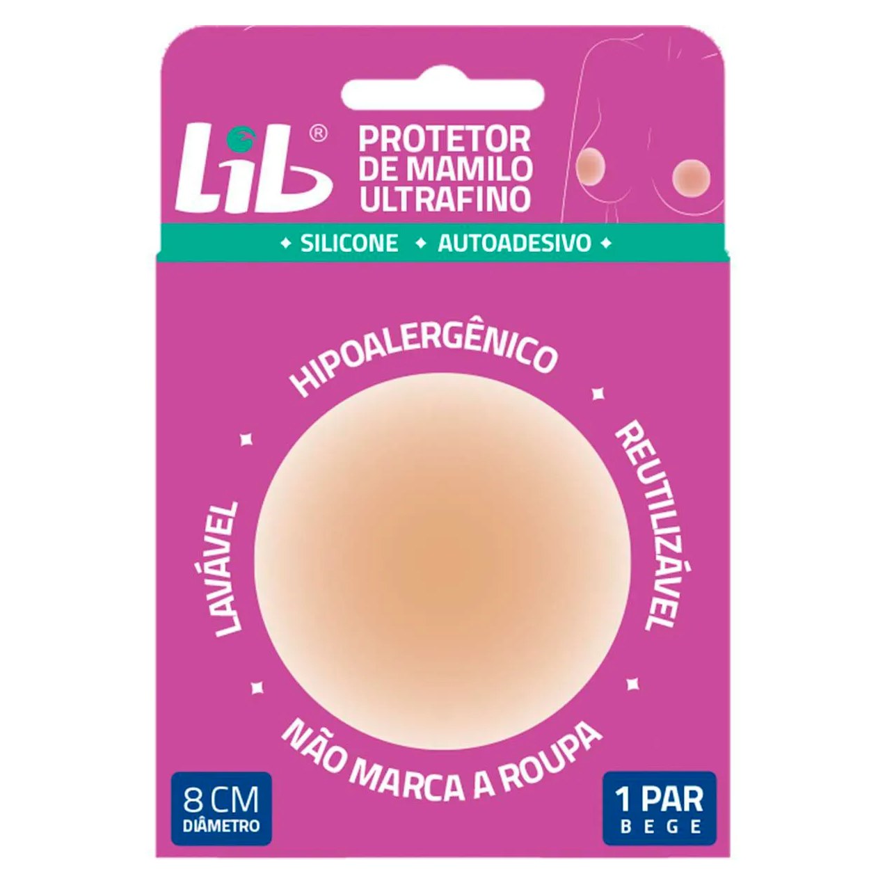 Protetor de Mamilo Ultra Fino Reutilizável Lib 1 Par Bege