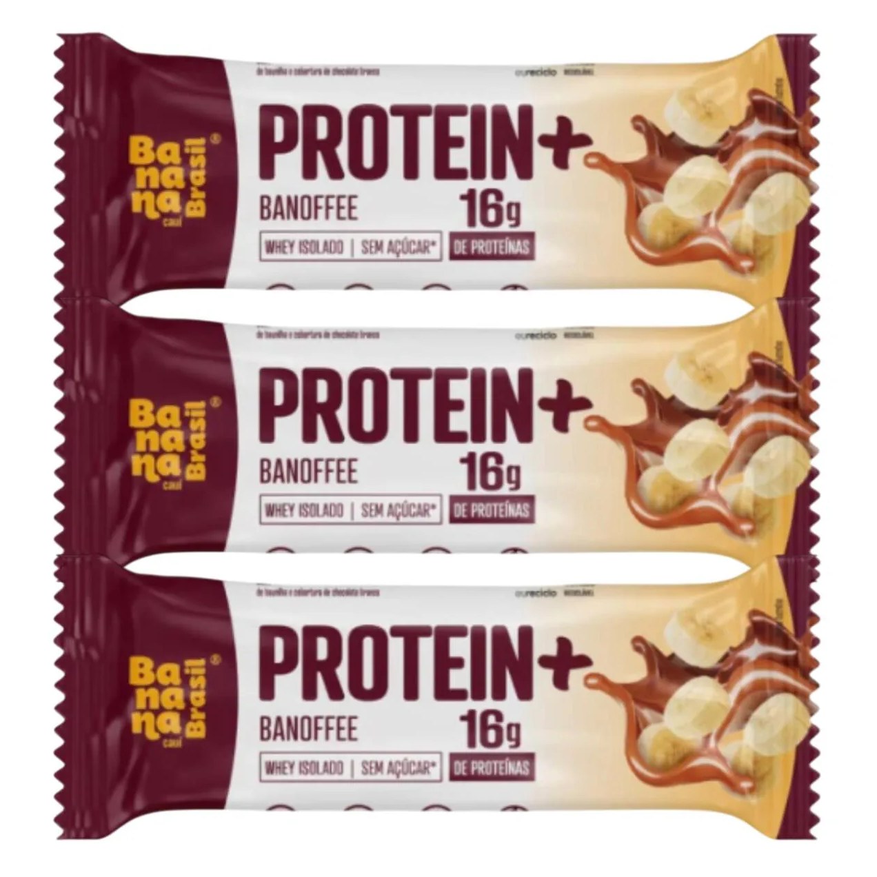 Kit 3 Barra Protein + Sabor Banoffee 50G Banana Brasil