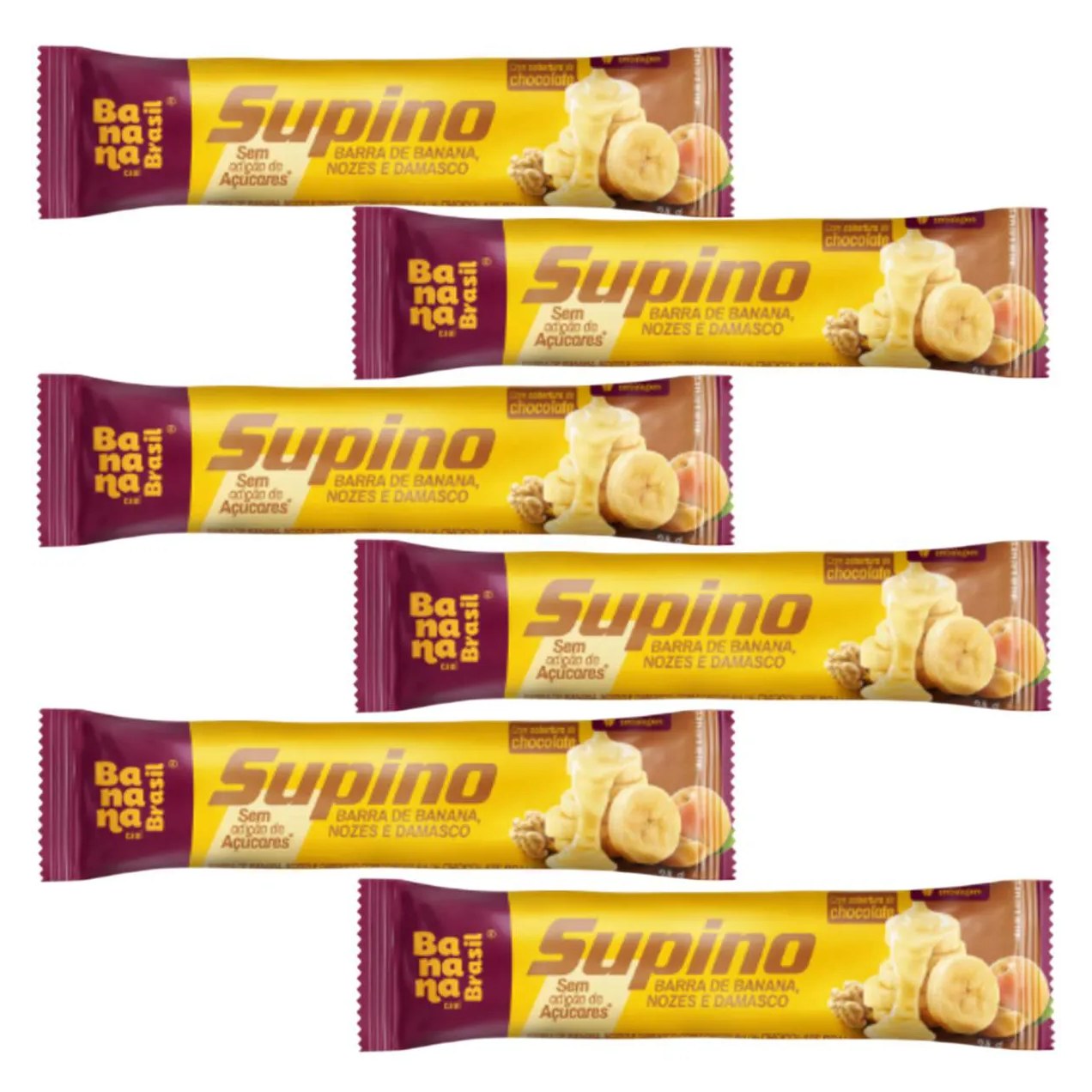 Kit 6 Barra de Banana com Nozes e Damasco com Chocolate Branco 24G Banana Brasil