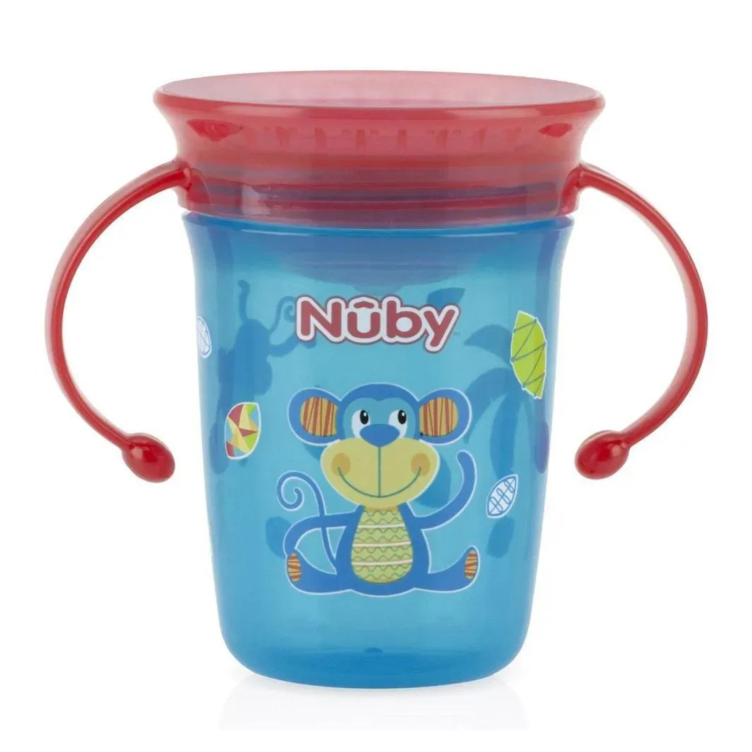 Copo 360º com Alça 240Ml +6M Azul Macaco Nuby
