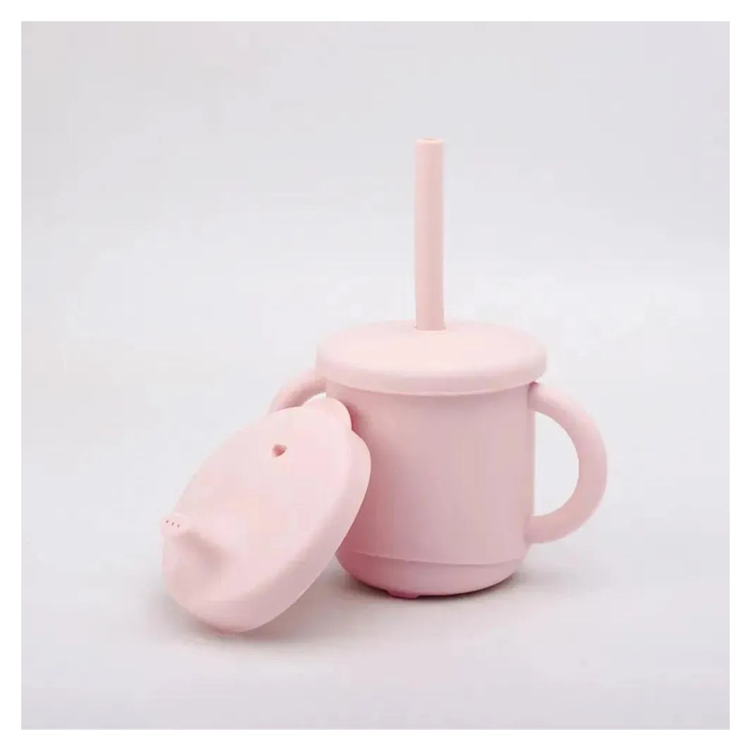 Copo de Silicone Canudo e Bico 200Ml +12M Rosa Petit Piá