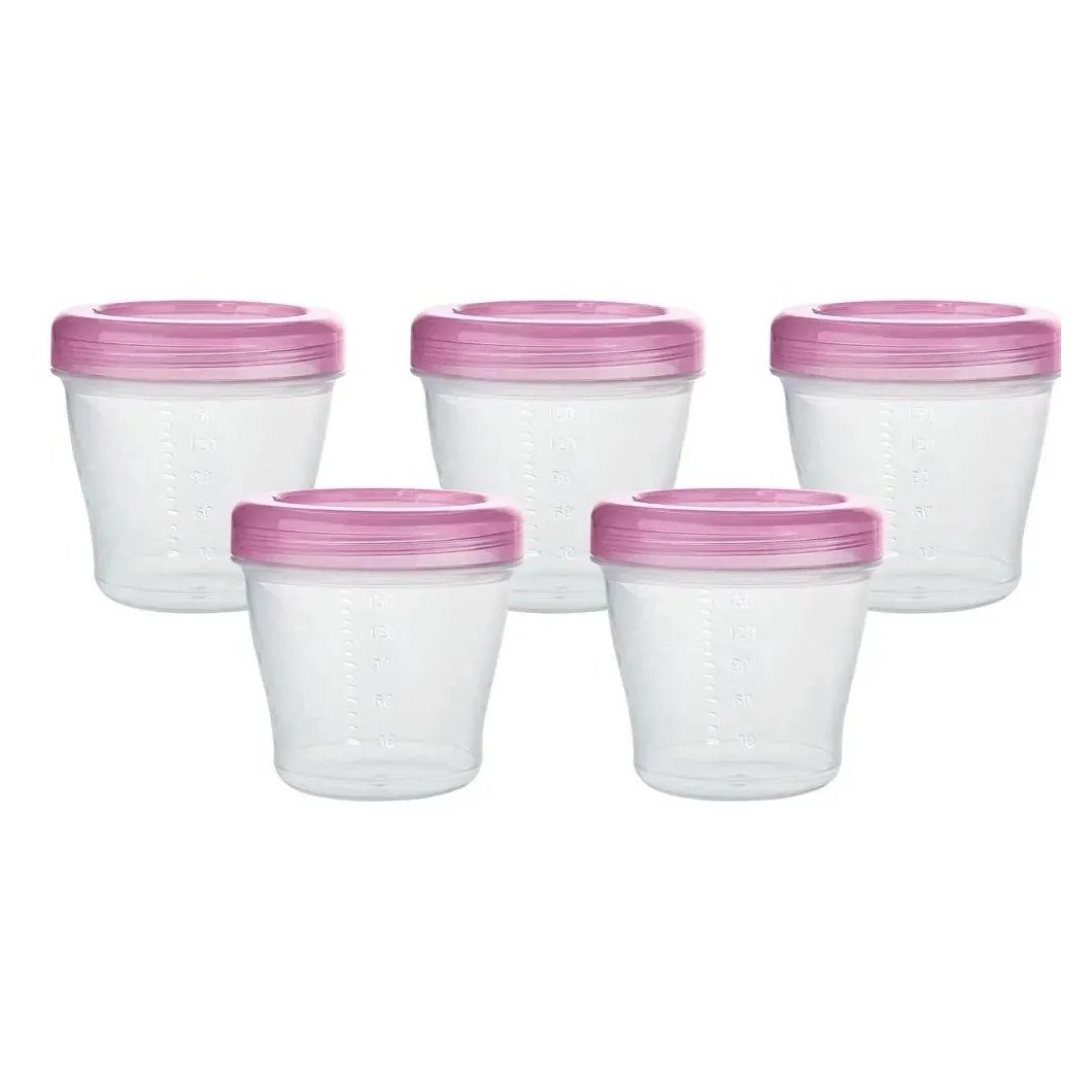 Kit 5 Potes para Papinhas e Leite Materno Rosa 150Ml Kababy