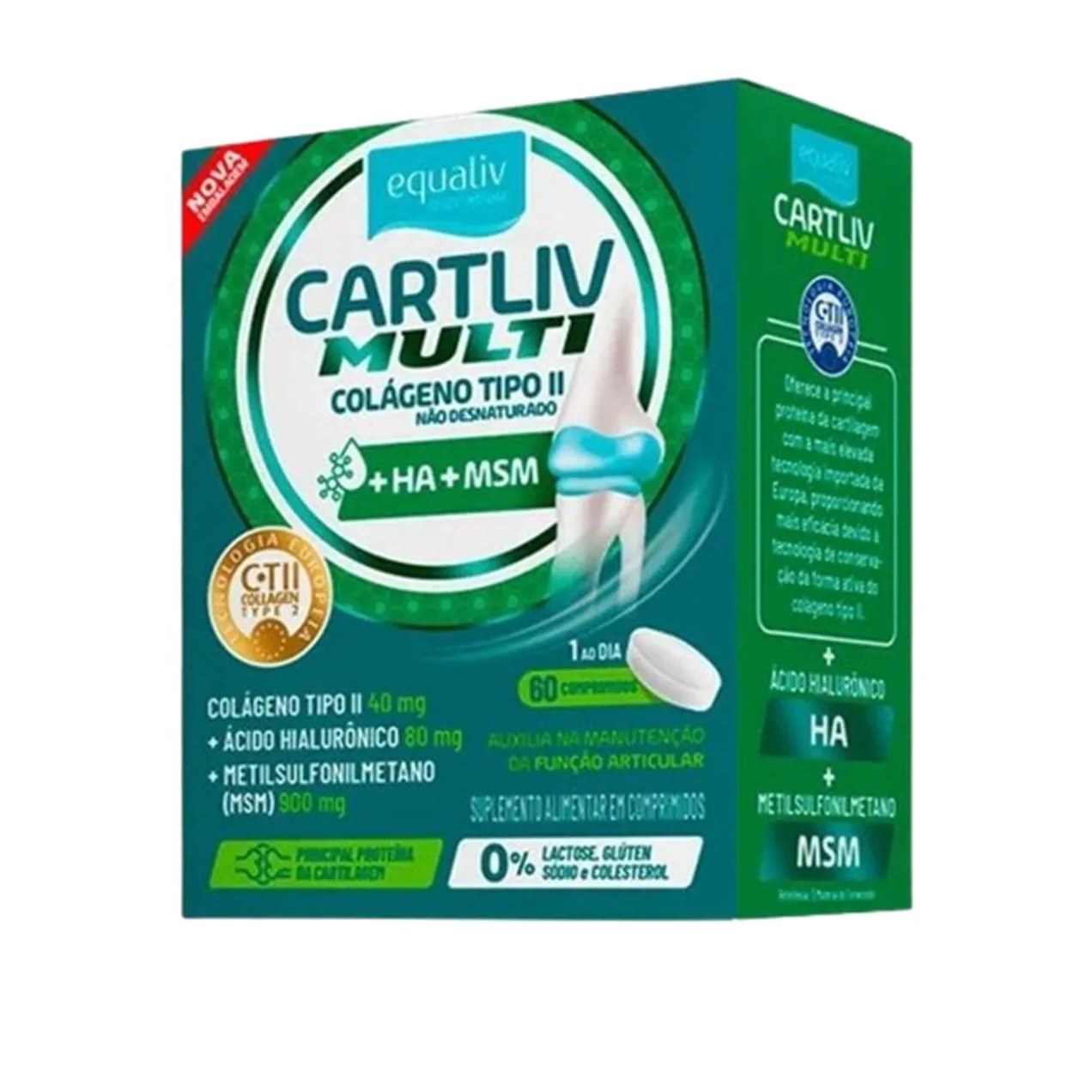 Cartliv Multi 60 Comp Colágeno T2 + Hialurônico + Msm
