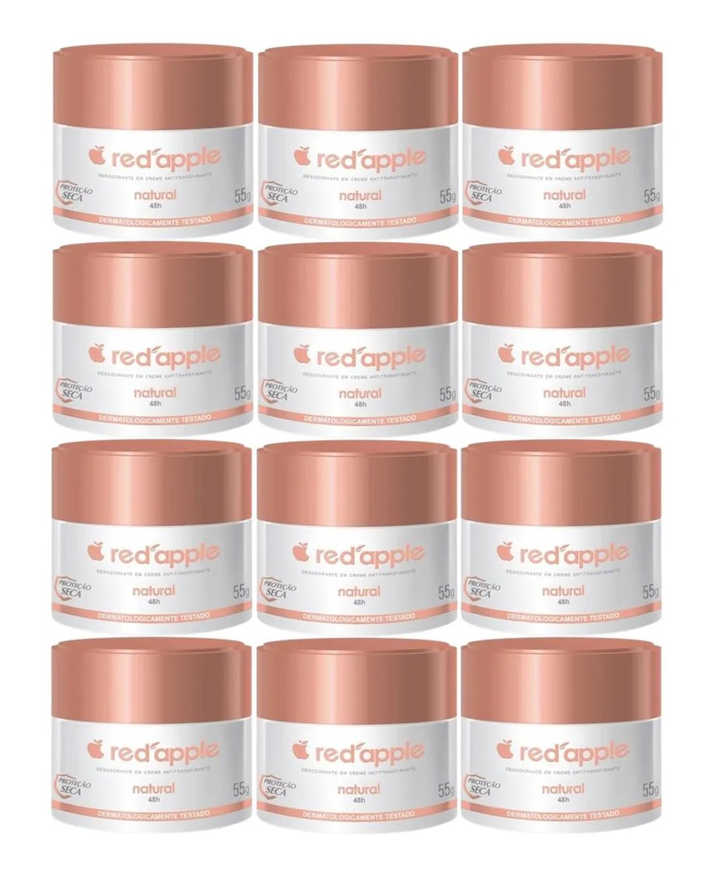 Kit 12 Desodorante Red Apple Natural em Creme 55g