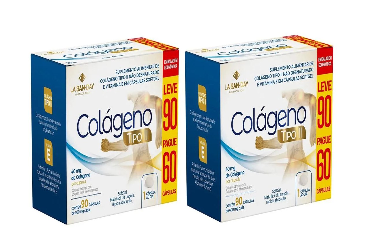 Kit 2 Colágeno Tipo 2 Não Desnaturado L90p60 cápsulas La San Day