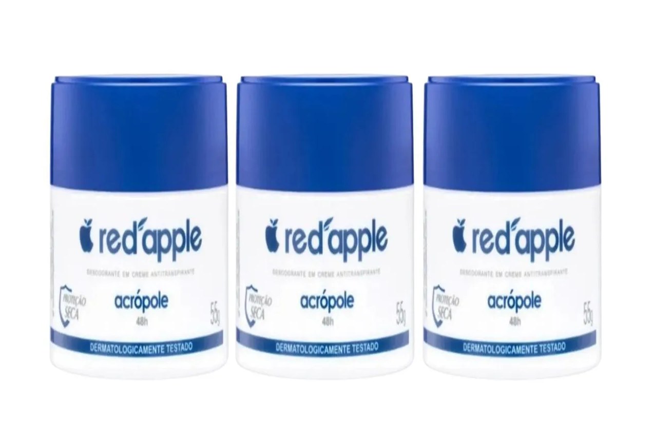 Kit 3 Desodorante Red Apple Acrópole em Creme 55g