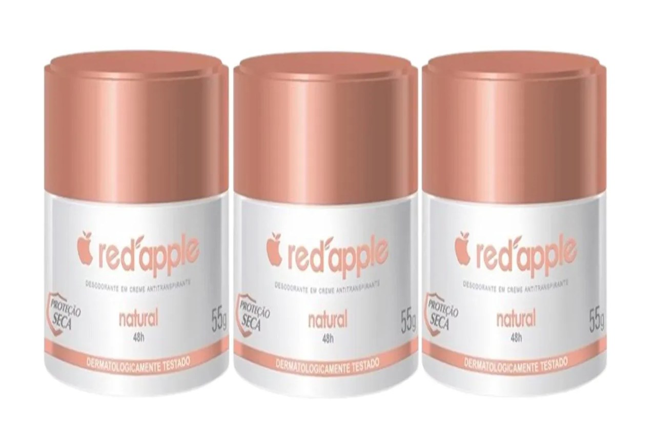 Kit 3 Desodorante Red Apple Natural em Creme 55g