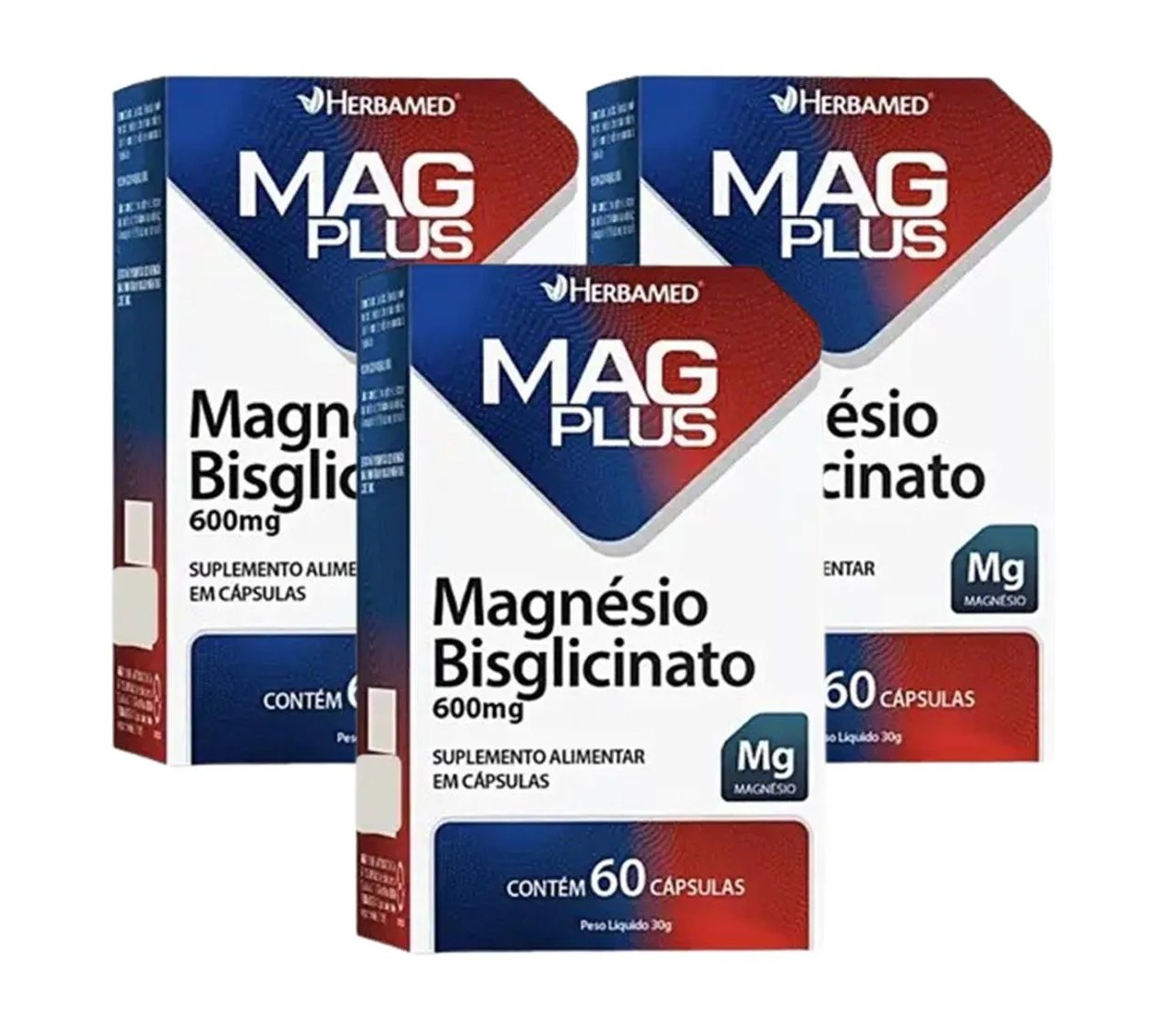 Kit 3 Mag Plus Magnésio Bisglicinato 600mg 60 cápsulas -herbamed