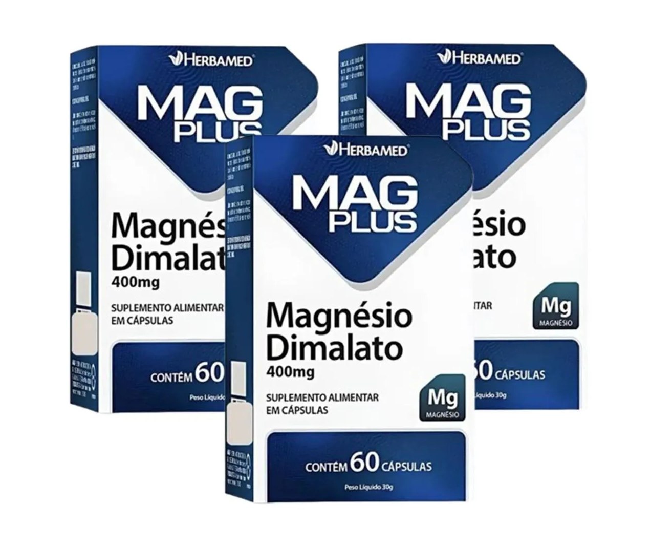 Kit 3 Mag Plus Magnésio Dimalato 400mg 60 cápsulas - Herbamed