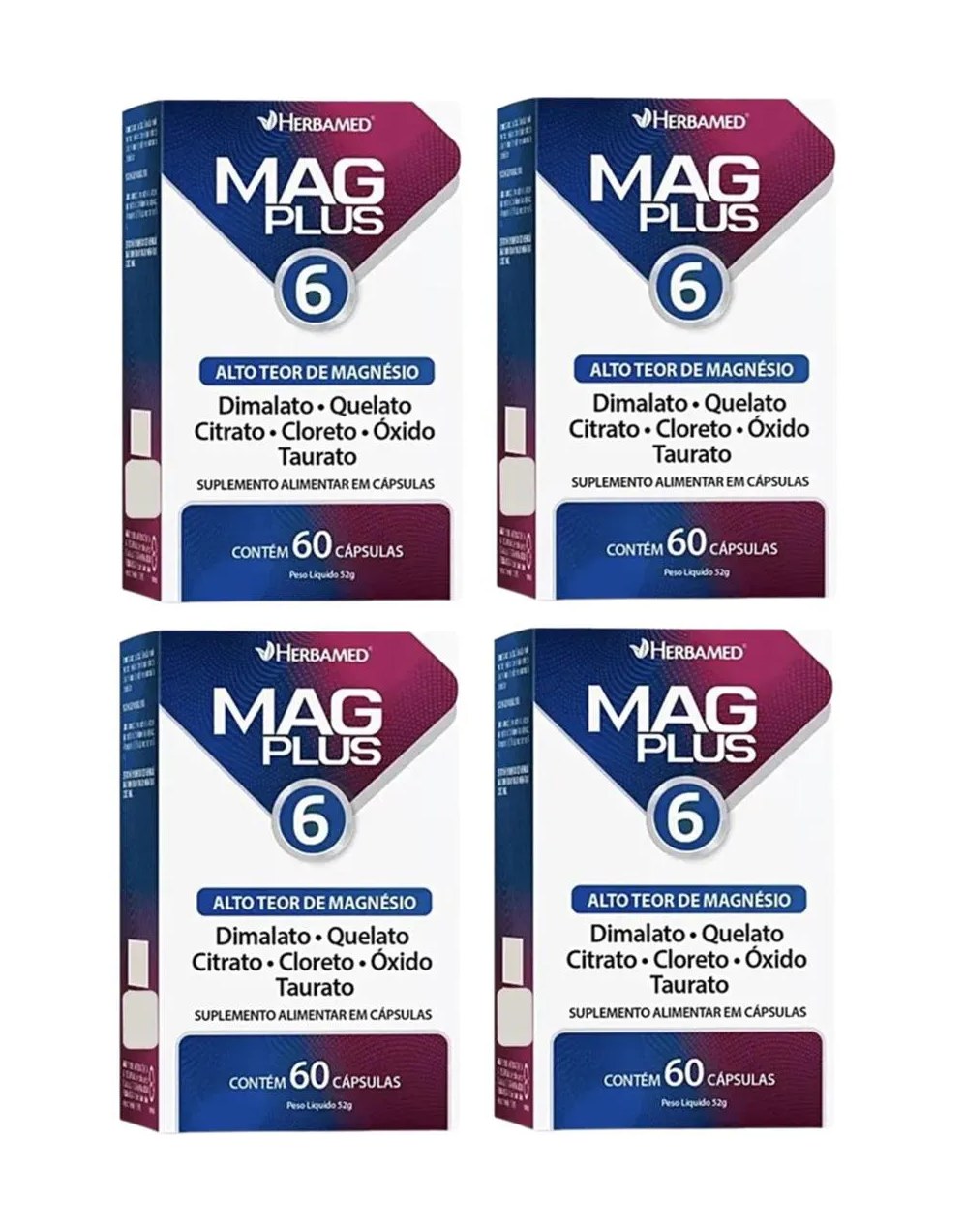 Kit 4 Mag Plus 6 Alto Teor de Magnésio 60 cápsulas - Herbamed