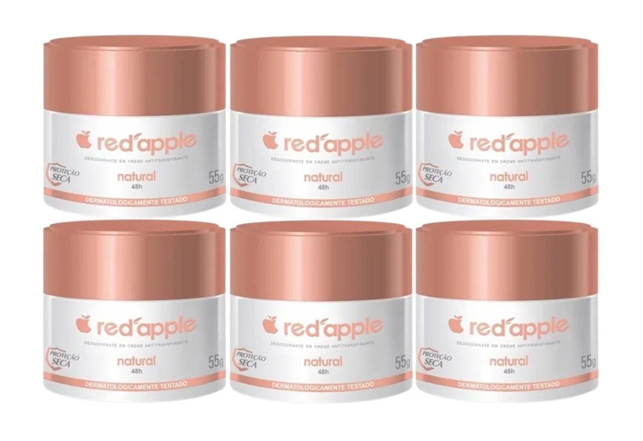 Kit 6 Desodorante Red Apple Natural em Creme 55g