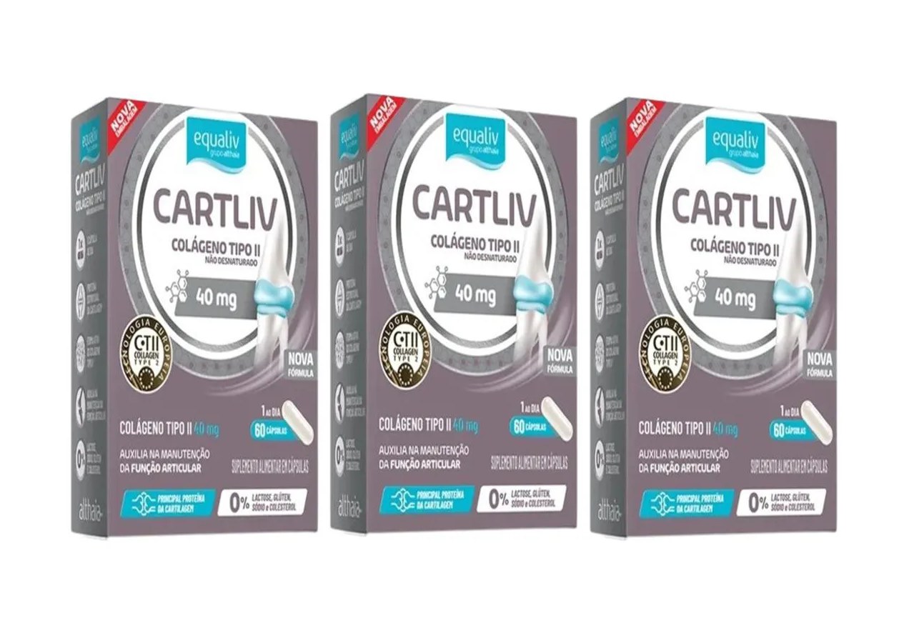 Kit 3 Suplemento Cartliv Colágeno Tipo 2 60Cps - Equaliv
