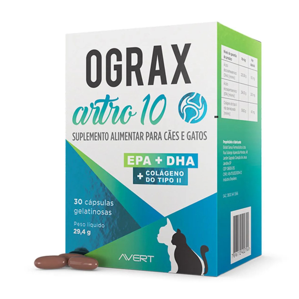 Suplemento Alimentar Ograx Artro 10 para Cães e Gatos com 30 Cápsulas