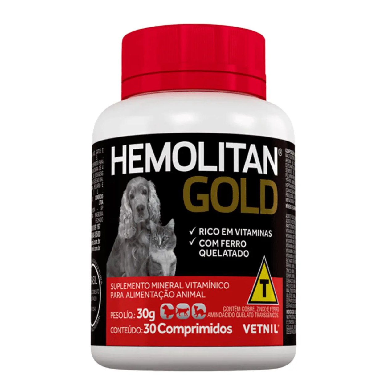 Suplemento Vitamínico Vetnil Hemolitan Gold para Cachorros e Gatos 30 Comprimidos