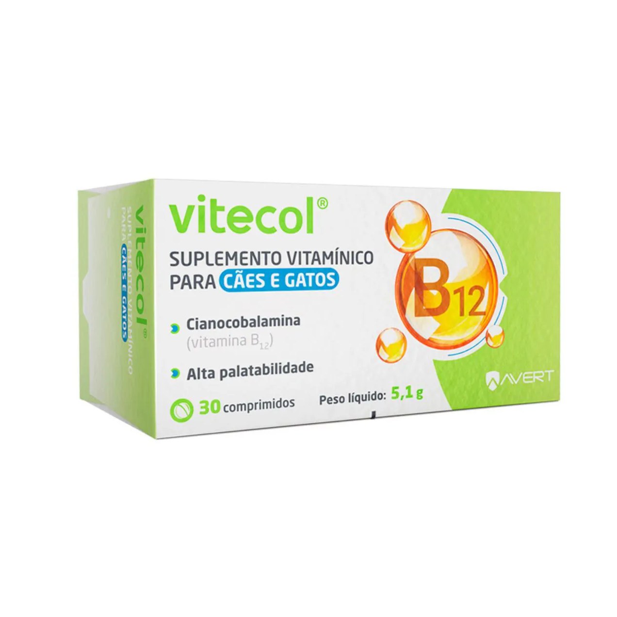 Suplemento Vitamínico Vitecol B12 com 30 Comprimidos para Cães e Gatos