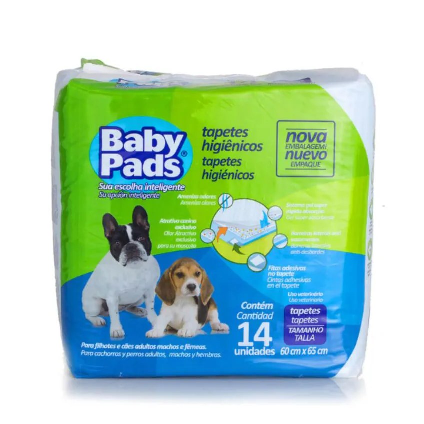 Tapete Higiênico Baby Pads para Cães 14Un 60X55Cm