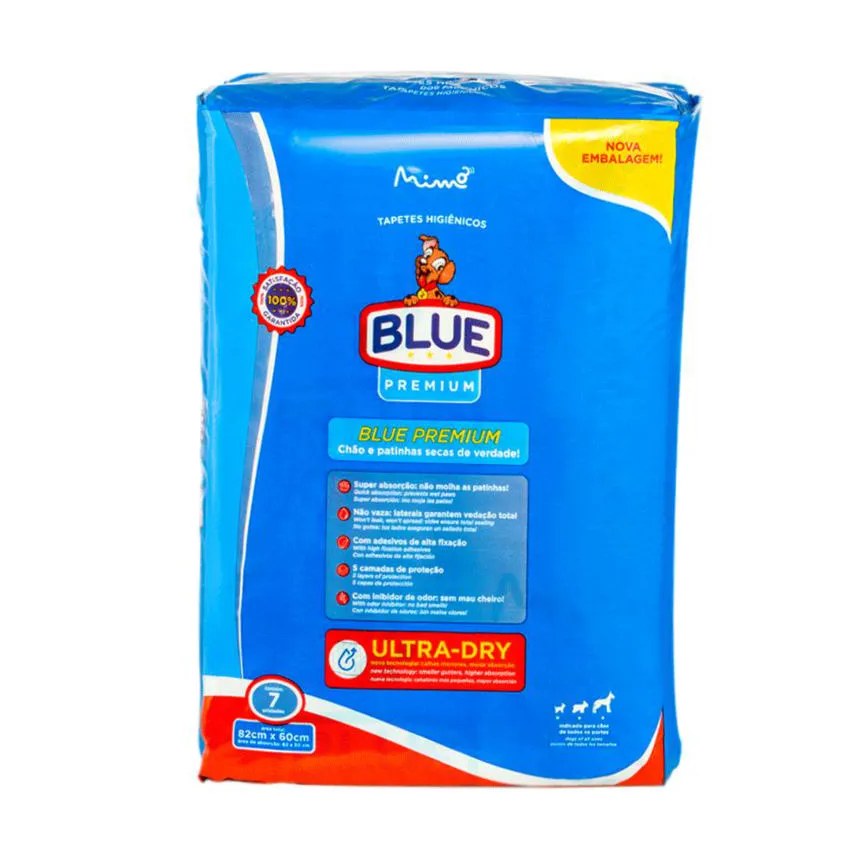 Tapete Higiênico Blue Original Premium com 07 Unidades de 82X60Cm