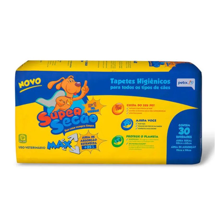 Tapete Higiênico Super Secão Max 80X60Cm 30Un para Cães