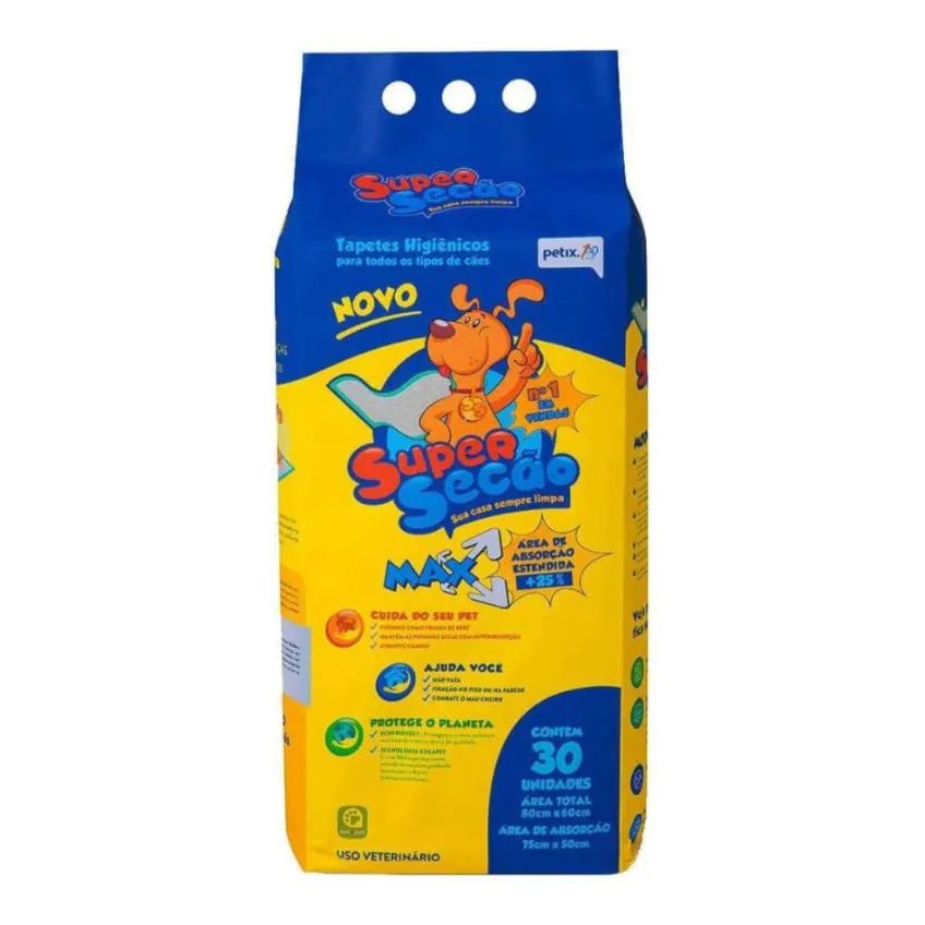 Tapete Higiênico Super Secão Max 80X60Cm 30Un para Cães