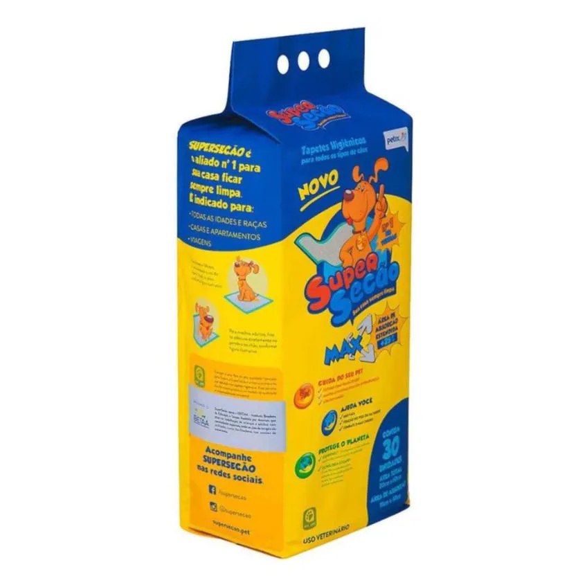 Tapete Higiênico Super Secão Max 80X60Cm 30Un para Cães