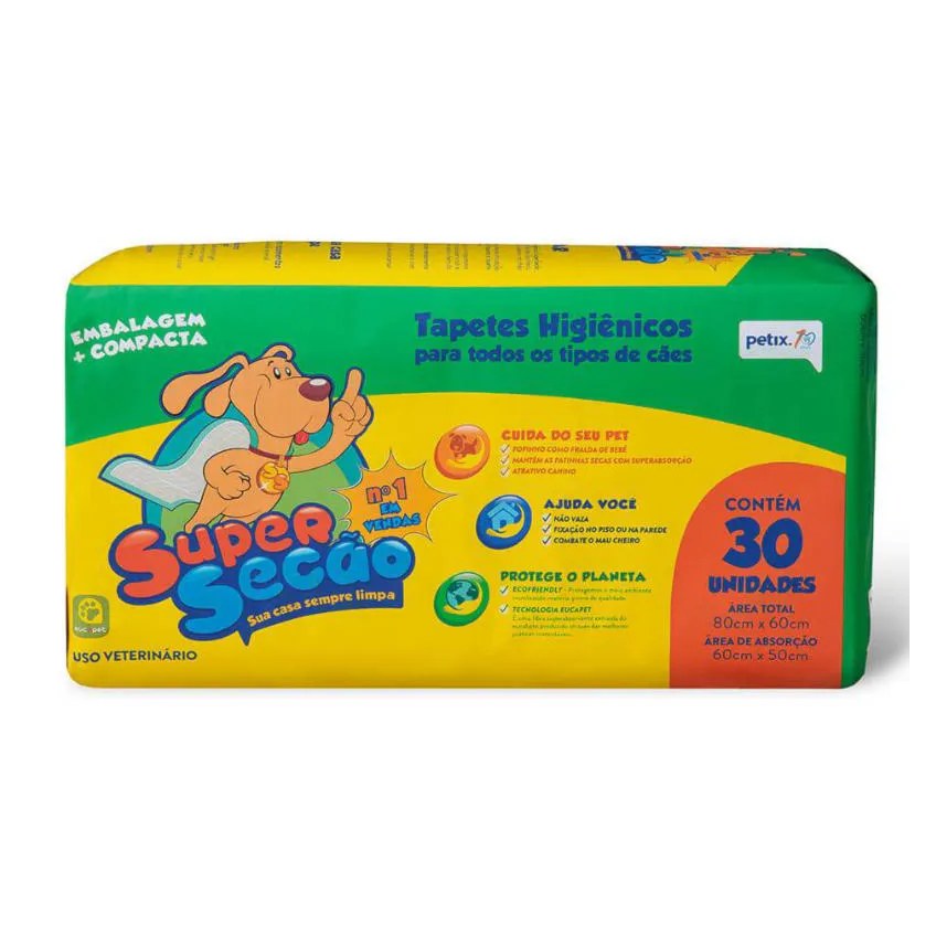 Tapete Higiênico Super Secão Petix 30Un 80X60Cm para Cães