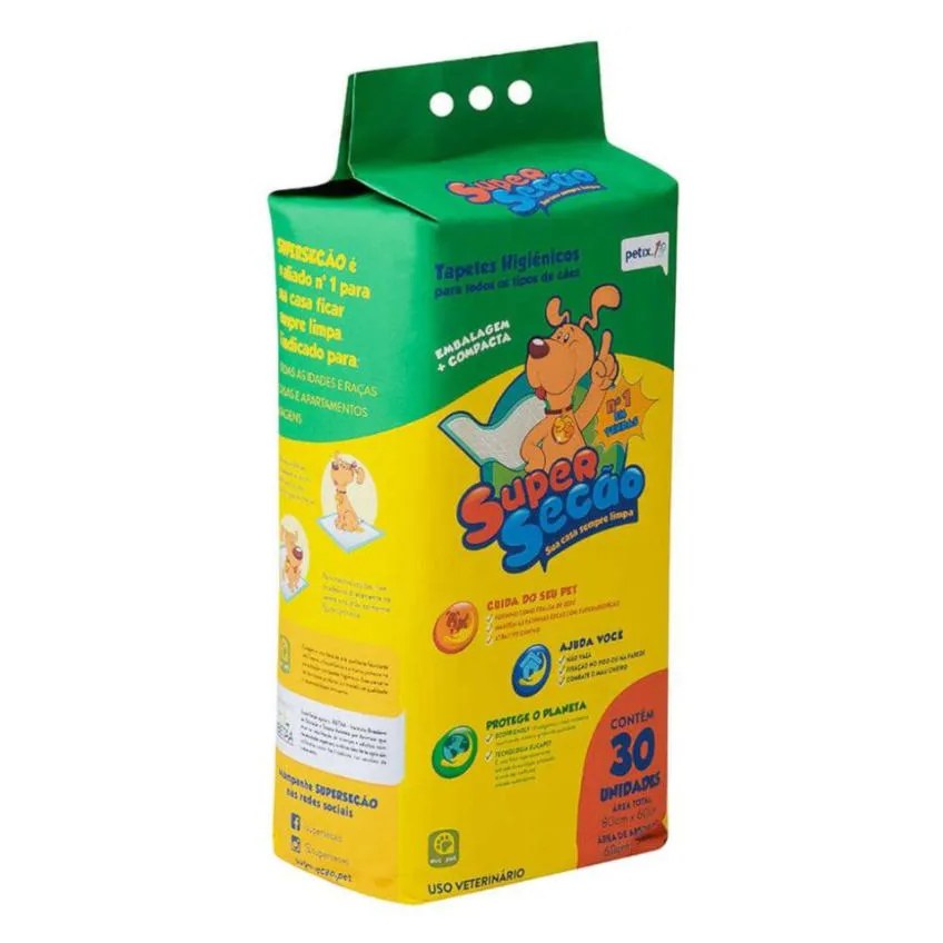 Tapete Higiênico Super Secão Petix 30Un 80X60Cm para Cães