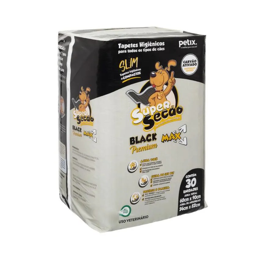 Tapete Higiênico Super Secão Slim Black 30Un 60X90Cm para Cães